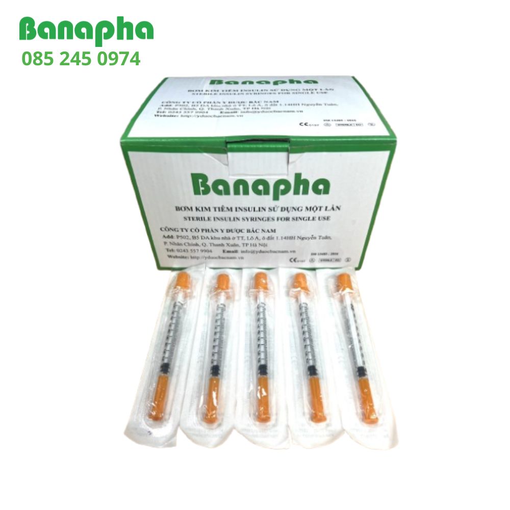 kim đồng tâm 1 (5) Bơm kim tiêm tiểu đường Insulin sử dụng một lần Banapha